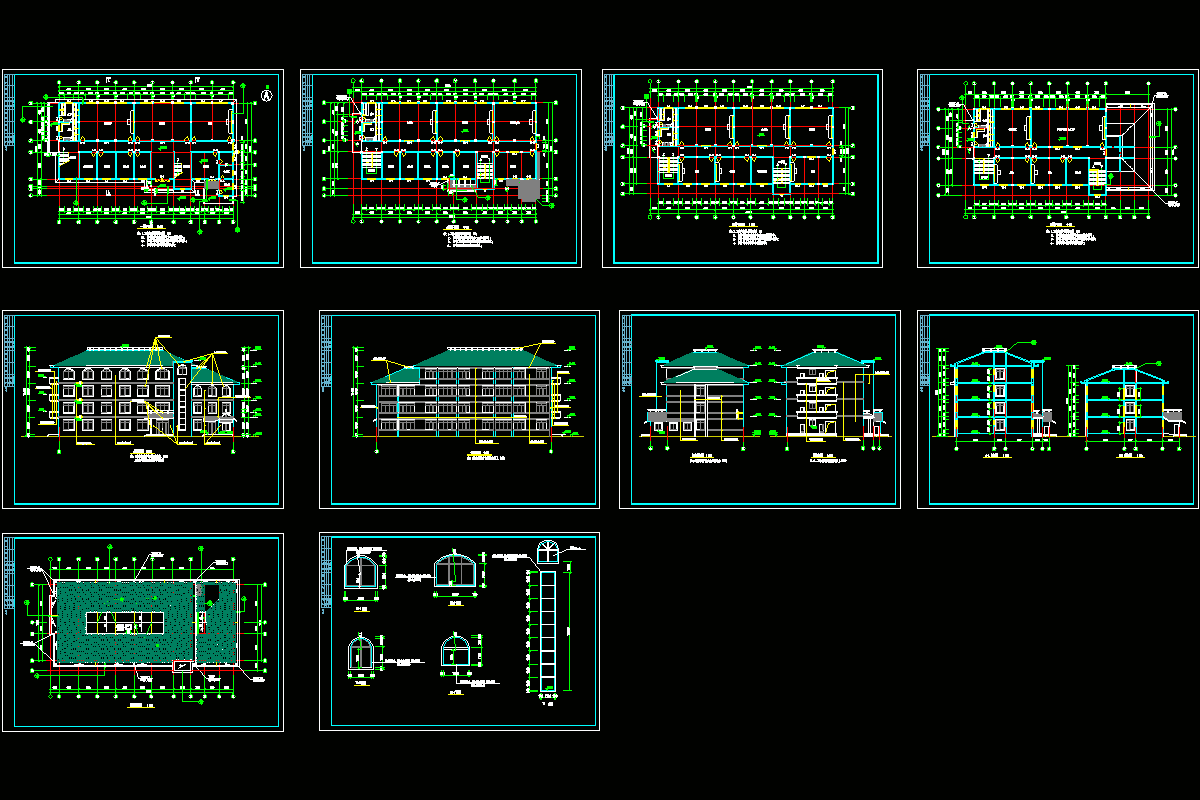 中西式小学教学楼建筑图CAD图纸.dwg