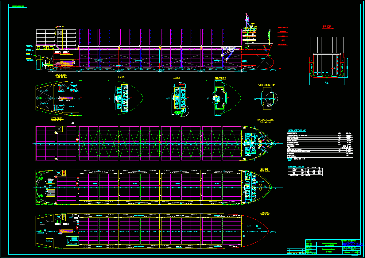 1300TEU集装箱船总布置图cad图纸.dwg
