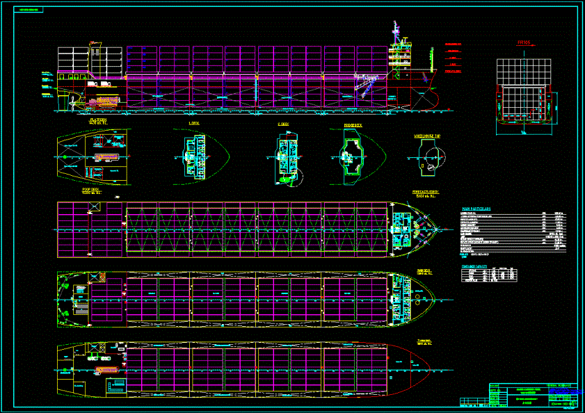 1300TEU集装箱船总布置图cad图纸.dwg