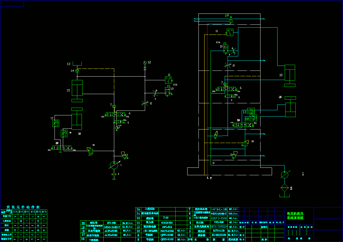 液压机液压系统原理图CAD图纸.dwg