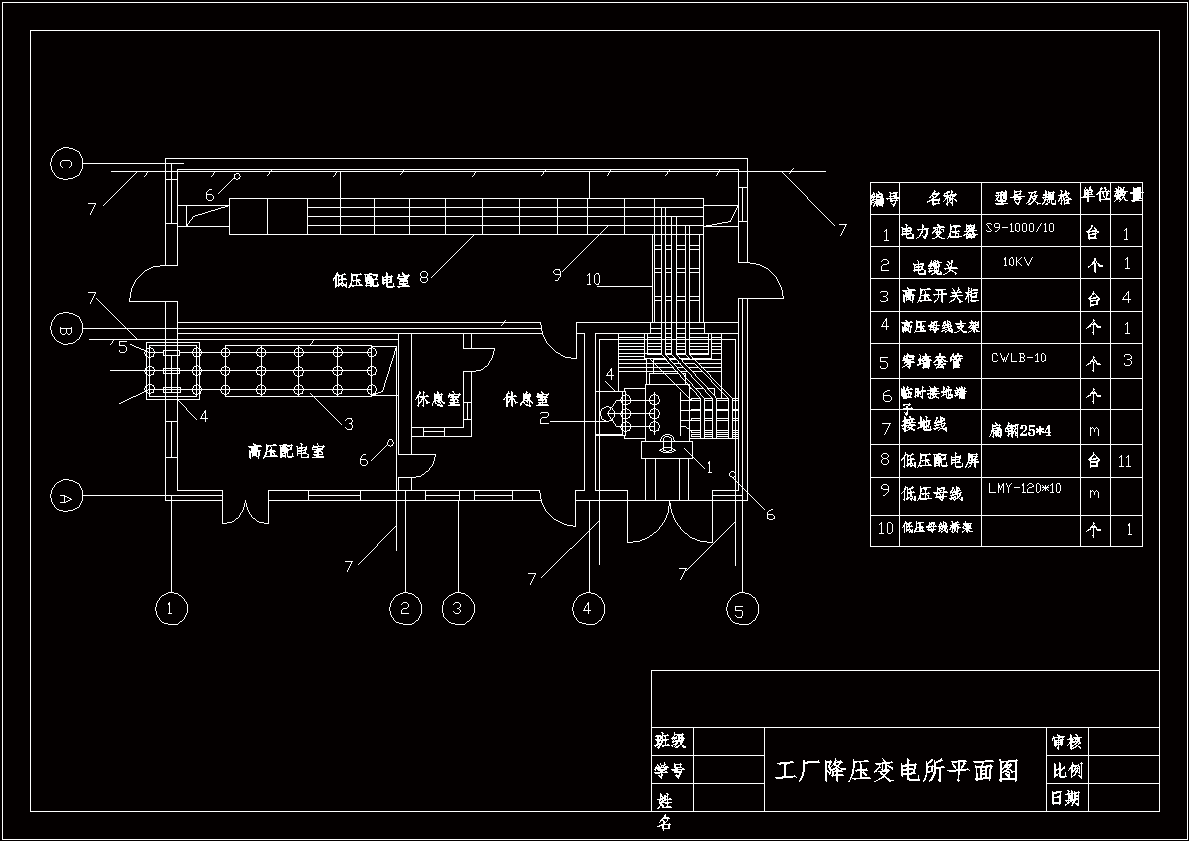 工厂供配电设计（CAD图纸+说明书）.zip