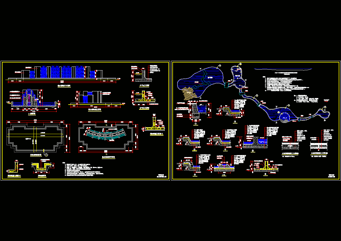 公园叠水幕墙、水系施工图CAD图纸.dwg