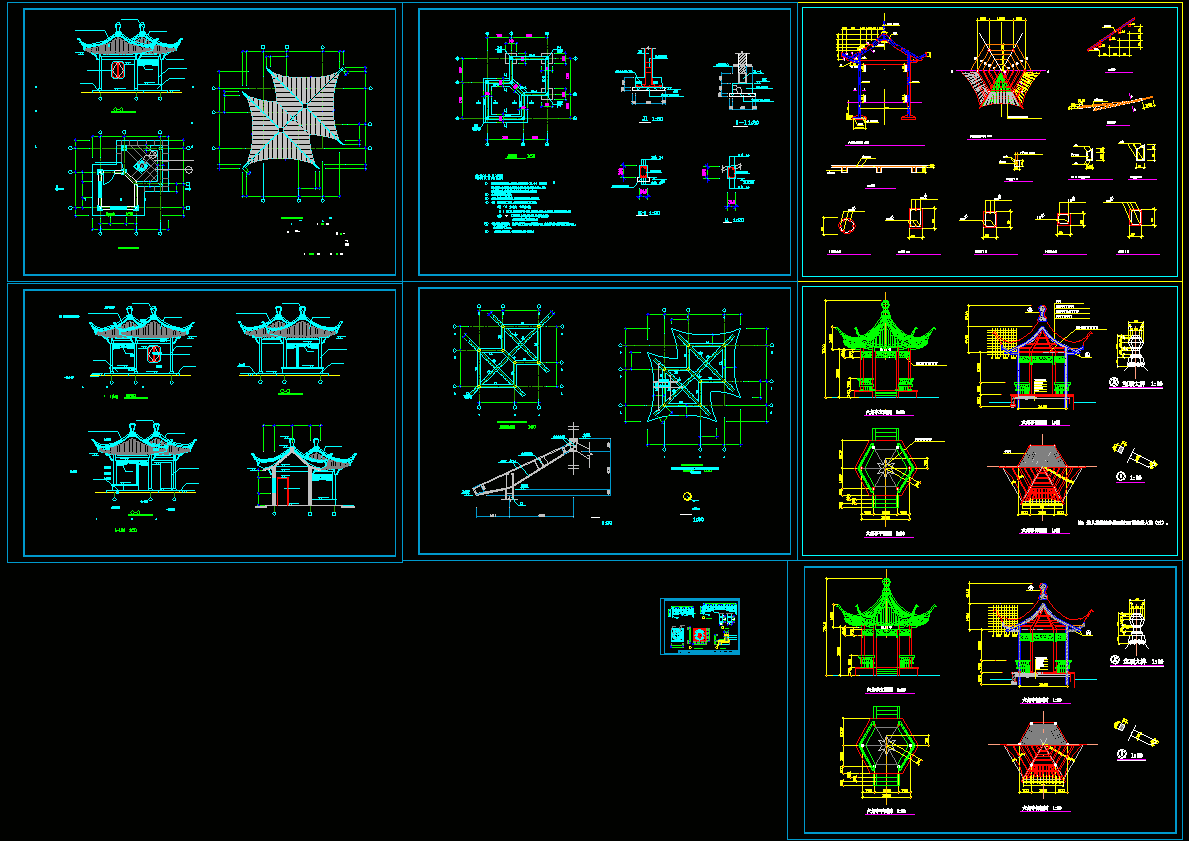古建双亭建筑图CAD图纸.dwg