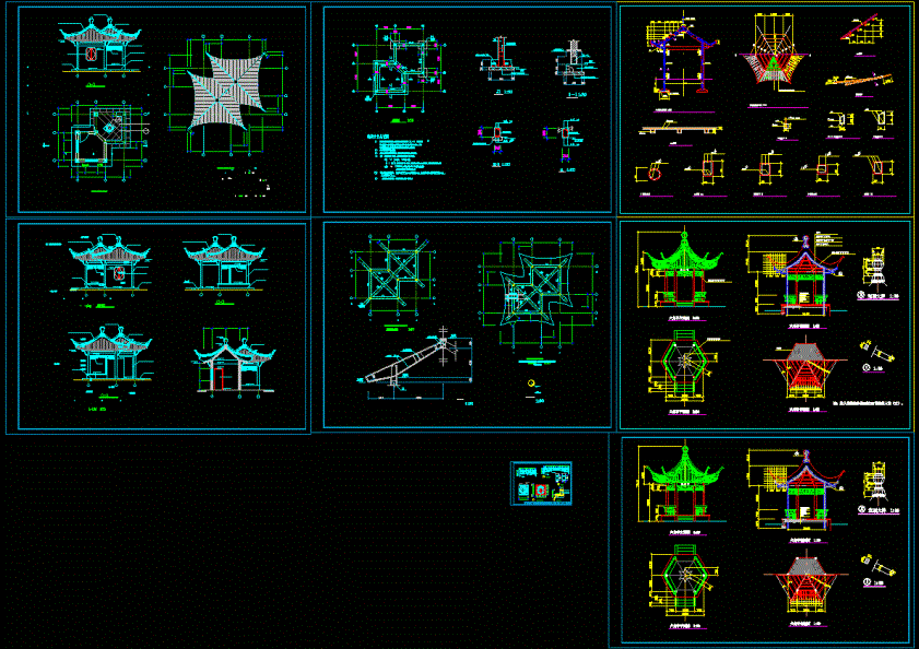 古建双亭建筑图CAD图纸.dwg