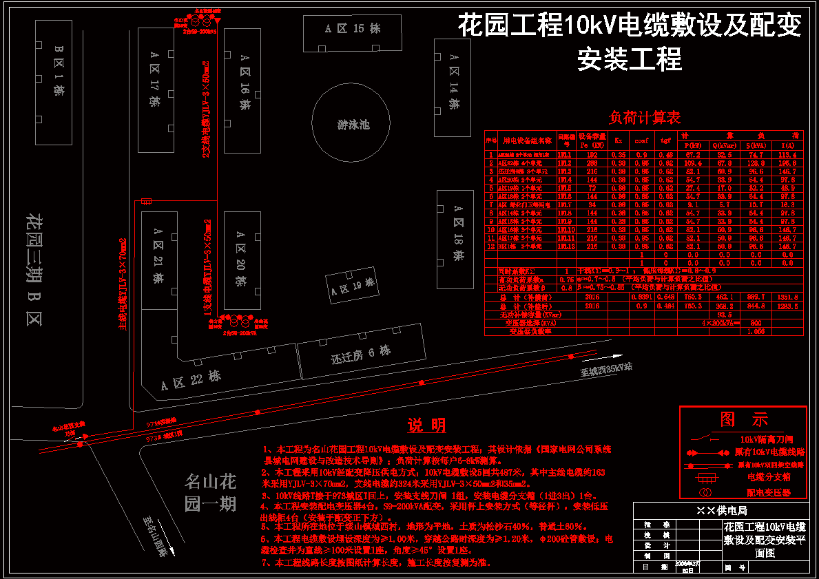 花园工程10kV电缆敷设及配变安装平面图CAD图纸.dwg