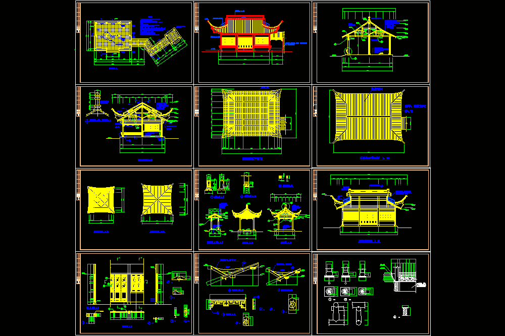 整套亭子施工图CAD图纸.dwg