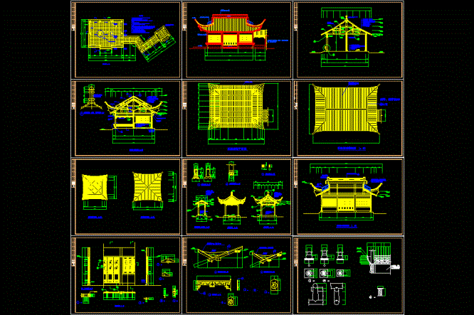 整套亭子施工图CAD图纸.dwg