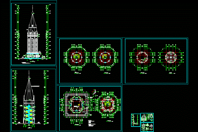 欧式观光塔建筑设计CAD图纸.dwg