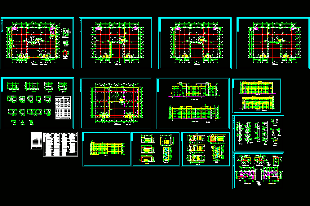 四层厂房建筑施工图CAD图纸.dwg