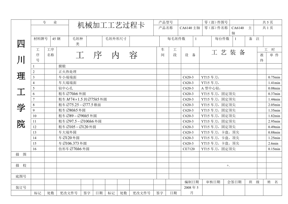CA6140主轴加工工艺及夹具设计【含CAD图纸和说明书】.zip