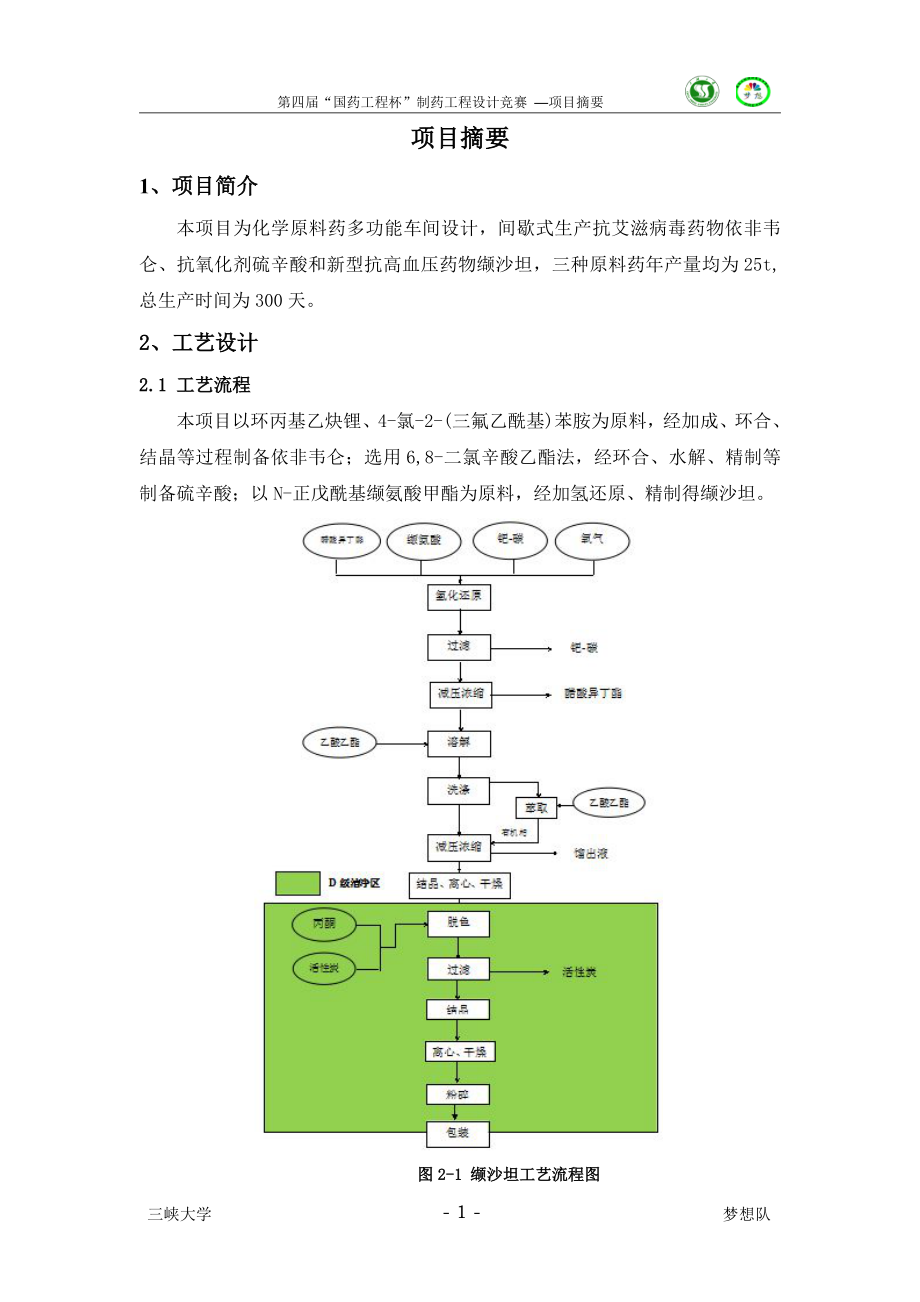 三峡大学-梦想队 化学原料药多功能车间设计【含PDF图纸及文档】.zip