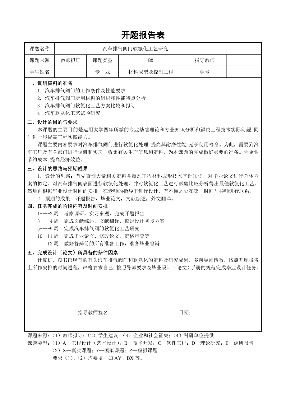 汽车排气阀软氮化工艺研究-开题报告.doc_第1页