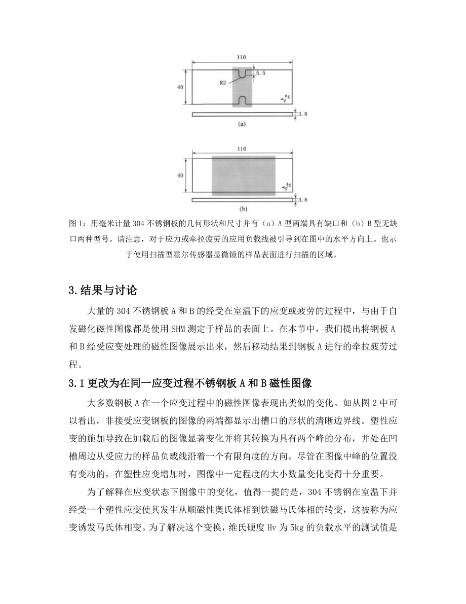 外文翻译-使用扫描霍尔显微镜观察由于应力或疲劳过程在奥氏体不锈钢的磁性图像的变化.doc_第3页