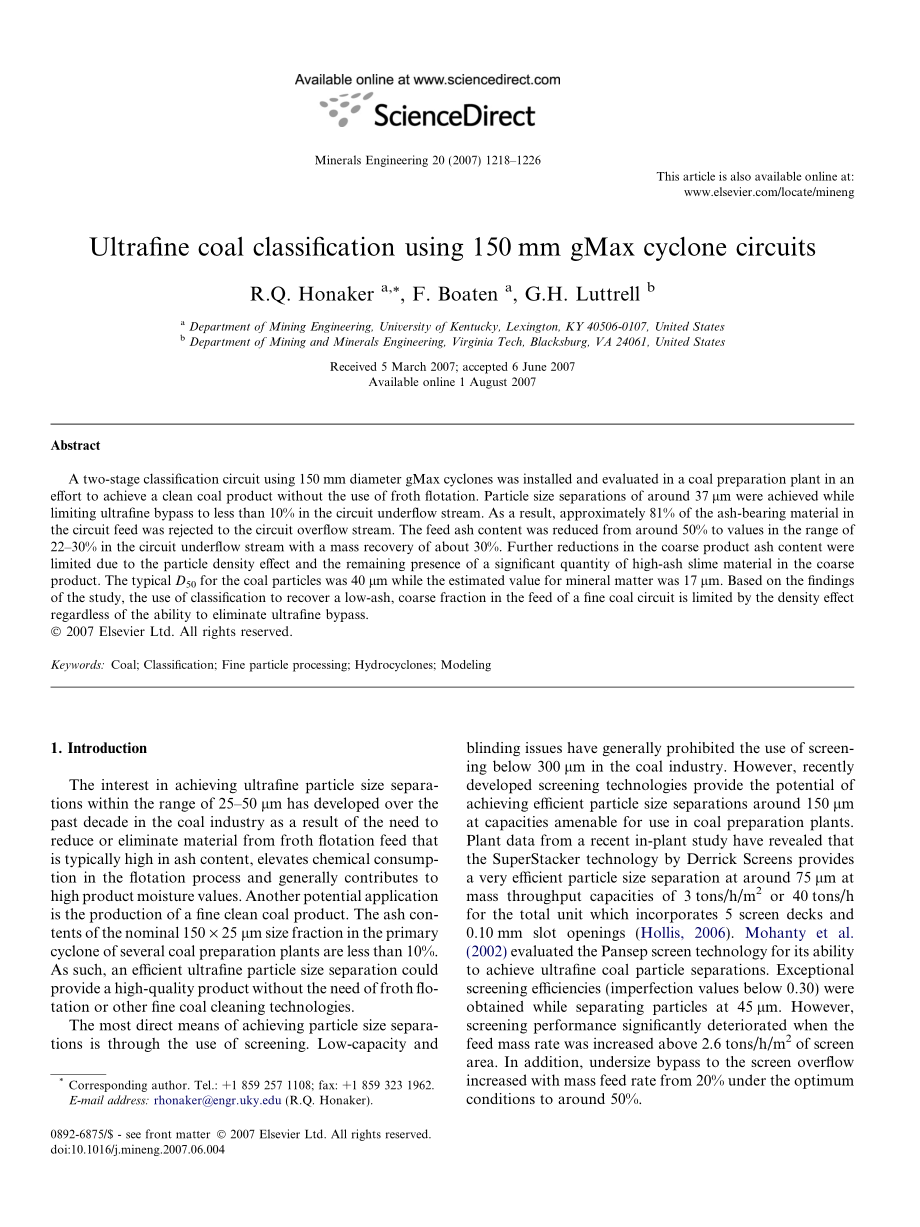 外文原文-应用直径150mm的gMax 旋流器回路对超细粒煤分级.pdf_第1页