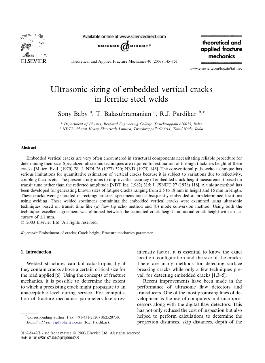 外文原文-利用超声波确定铁素体钢焊缝内部的纵向裂纹的大小.pdf_第1页