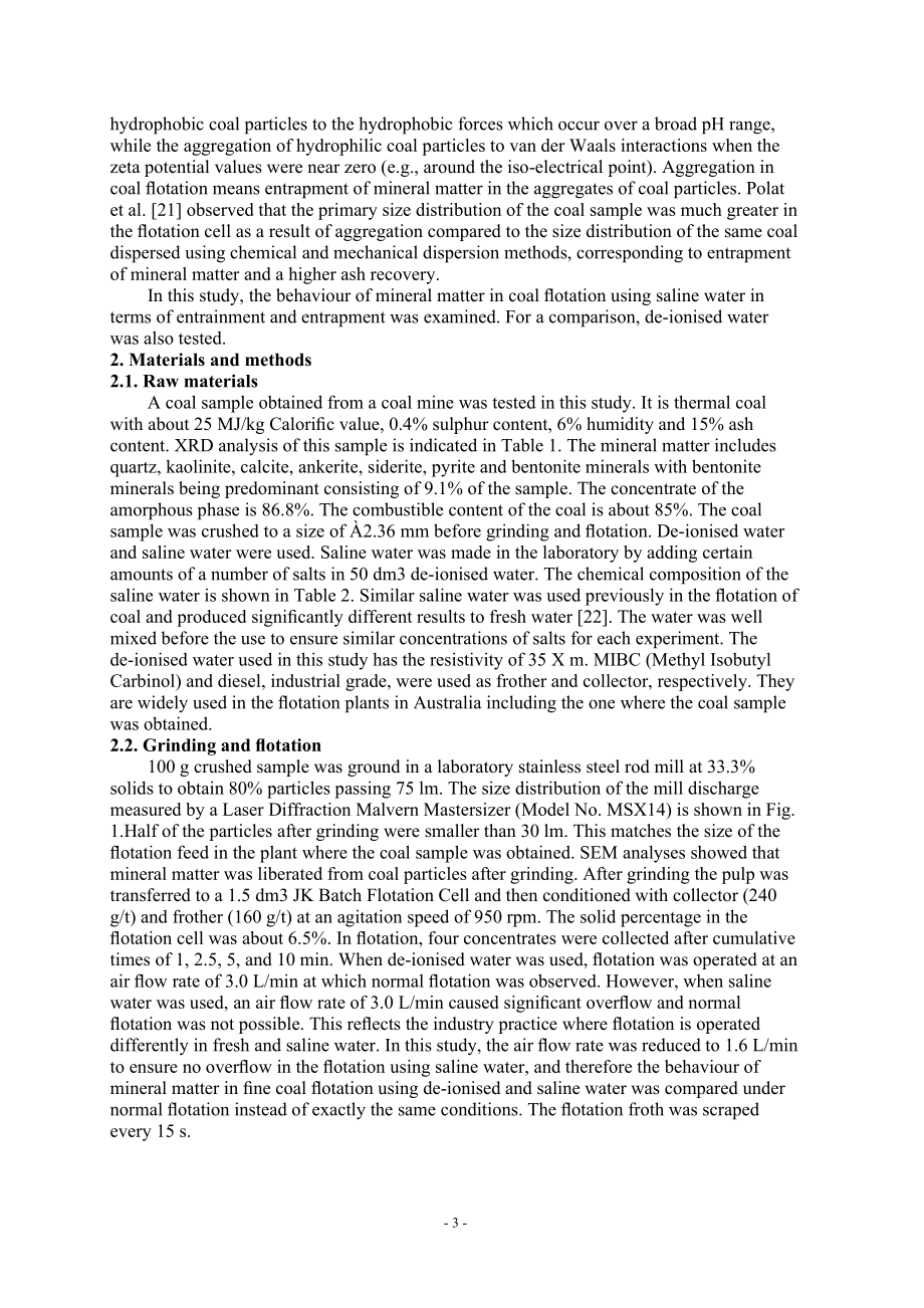 外文翻译-在细煤浮选中使用盐水时矿物质的表现.doc_第3页