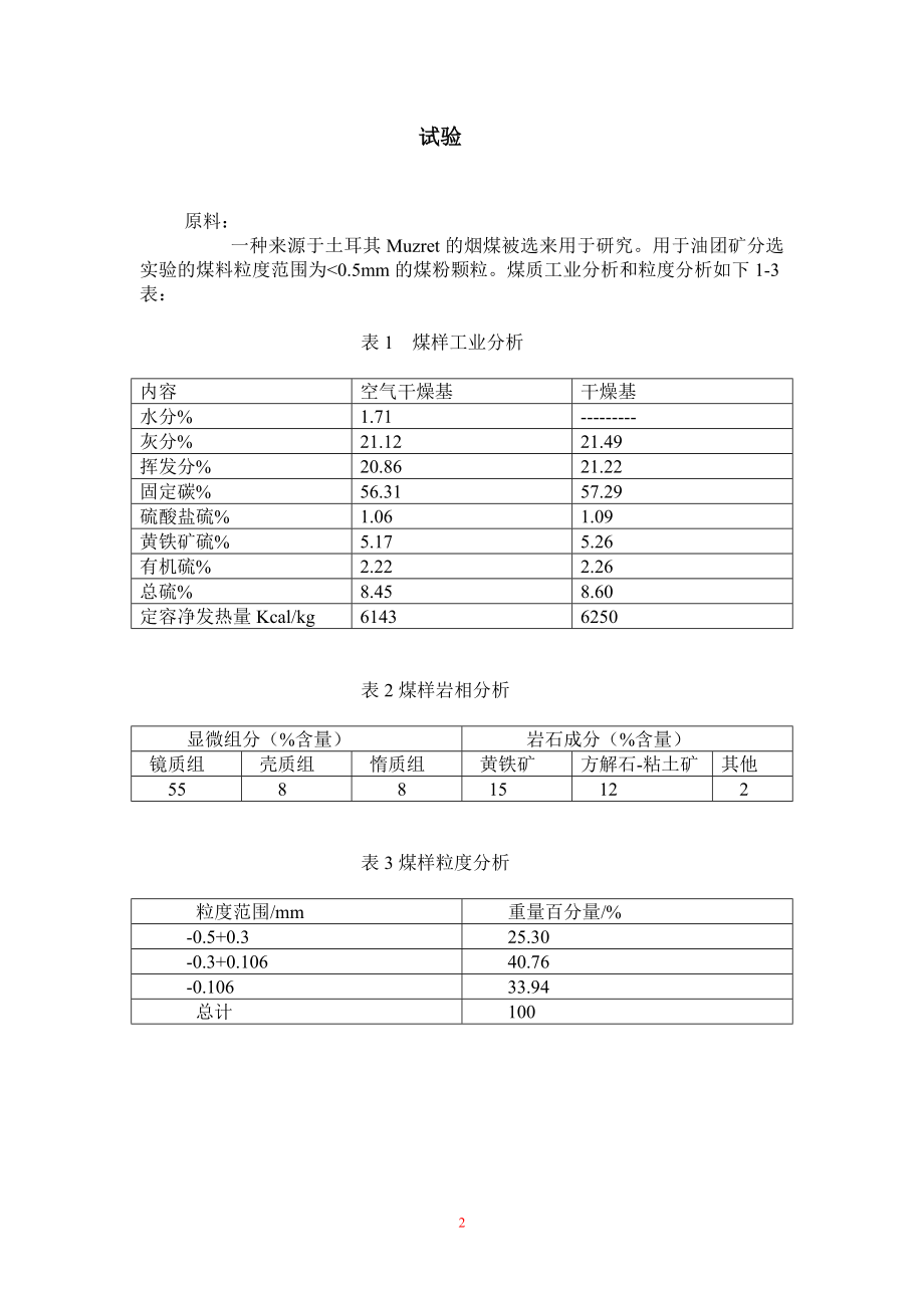 外文翻译译文-用油团聚法分选Muzret烟煤的影响因素分析.doc_第2页
