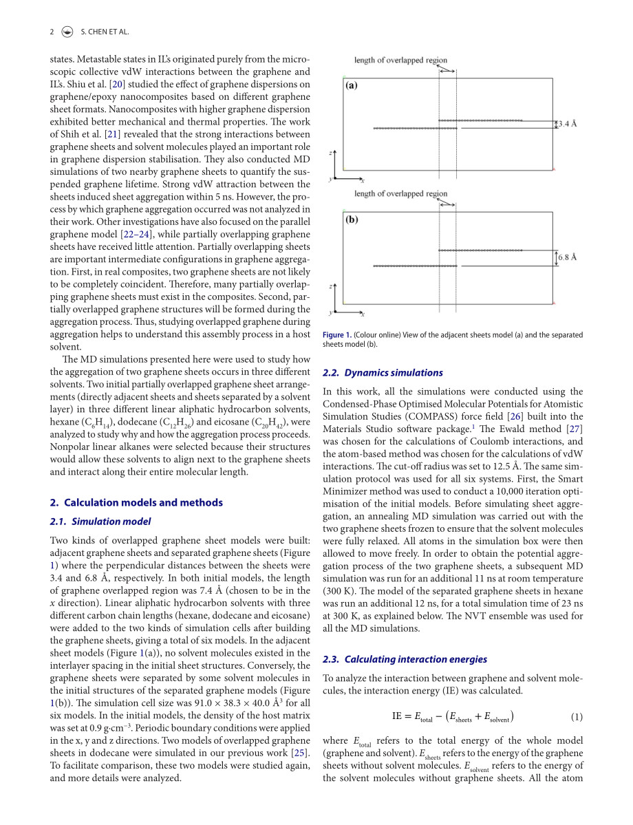 Molecular dynamics simulations of the aggregation behaviour of overlapped graphene sheets in linear aliphatic hydrocarbons.pdf_第3页