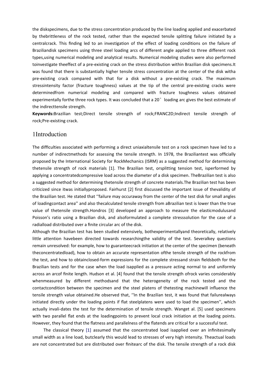 外文翻译-岩石的抗拉强度实验数值模拟和分析研究.doc_第2页