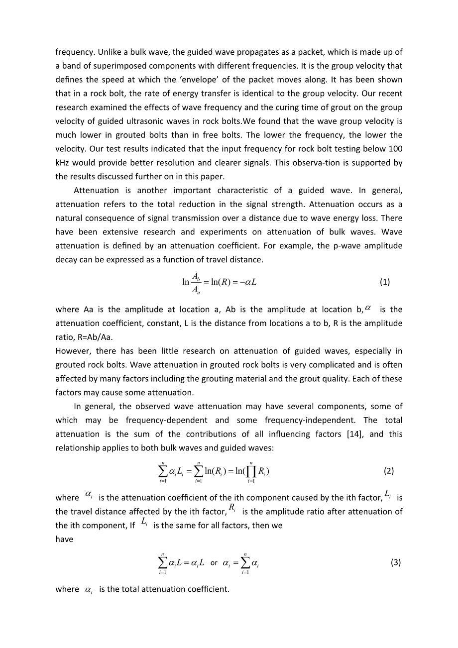 外文翻译-频率和锚固长度对超声波在锚杆中传播行为的影响.doc_第3页