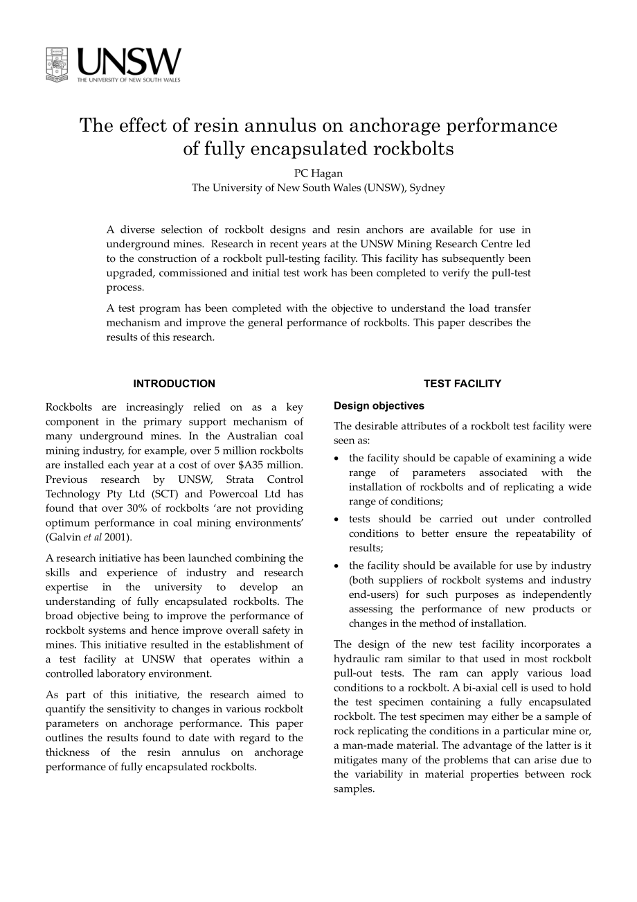 外文翻译-树脂环对充分包裹锚杆锚固性能的影响.pdf_第1页