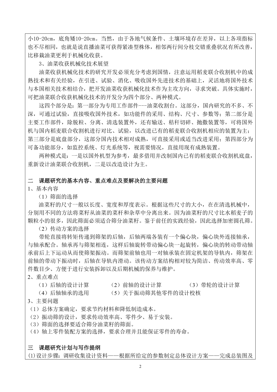 4LY-180型油菜联合收割机振动筛的设计-开题报告.doc_第2页