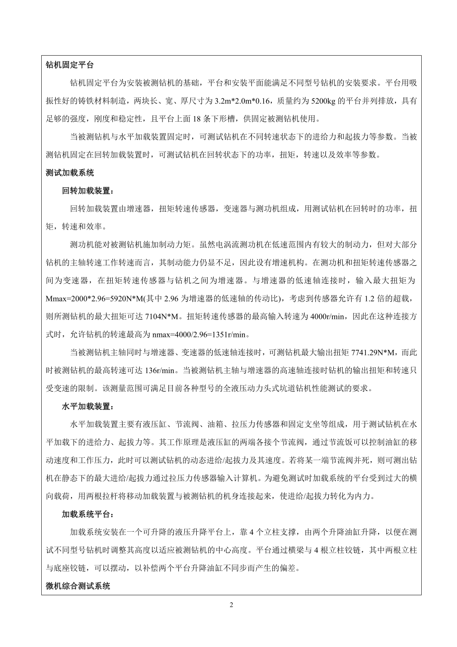 煤矿液压钻机试验台设计（机械台架部分部分设计）-开题报告.doc_第2页