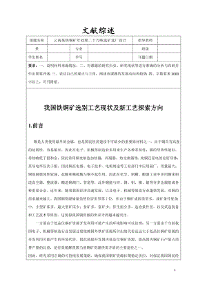文献综述-我国铁铜矿选别工艺现状及新工艺探索方向.doc