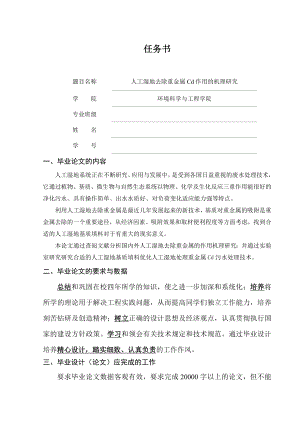 人工湿地去除重金属Cd作用的机理研究.doc
