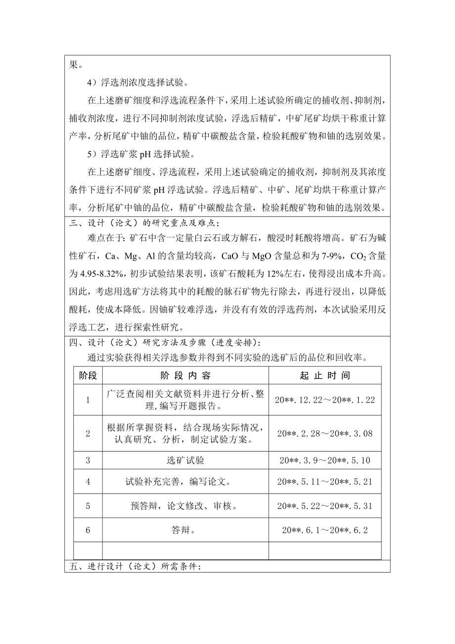 江西某高碳酸盐铀矿石反浮选探索试验-开题报告.doc_第2页