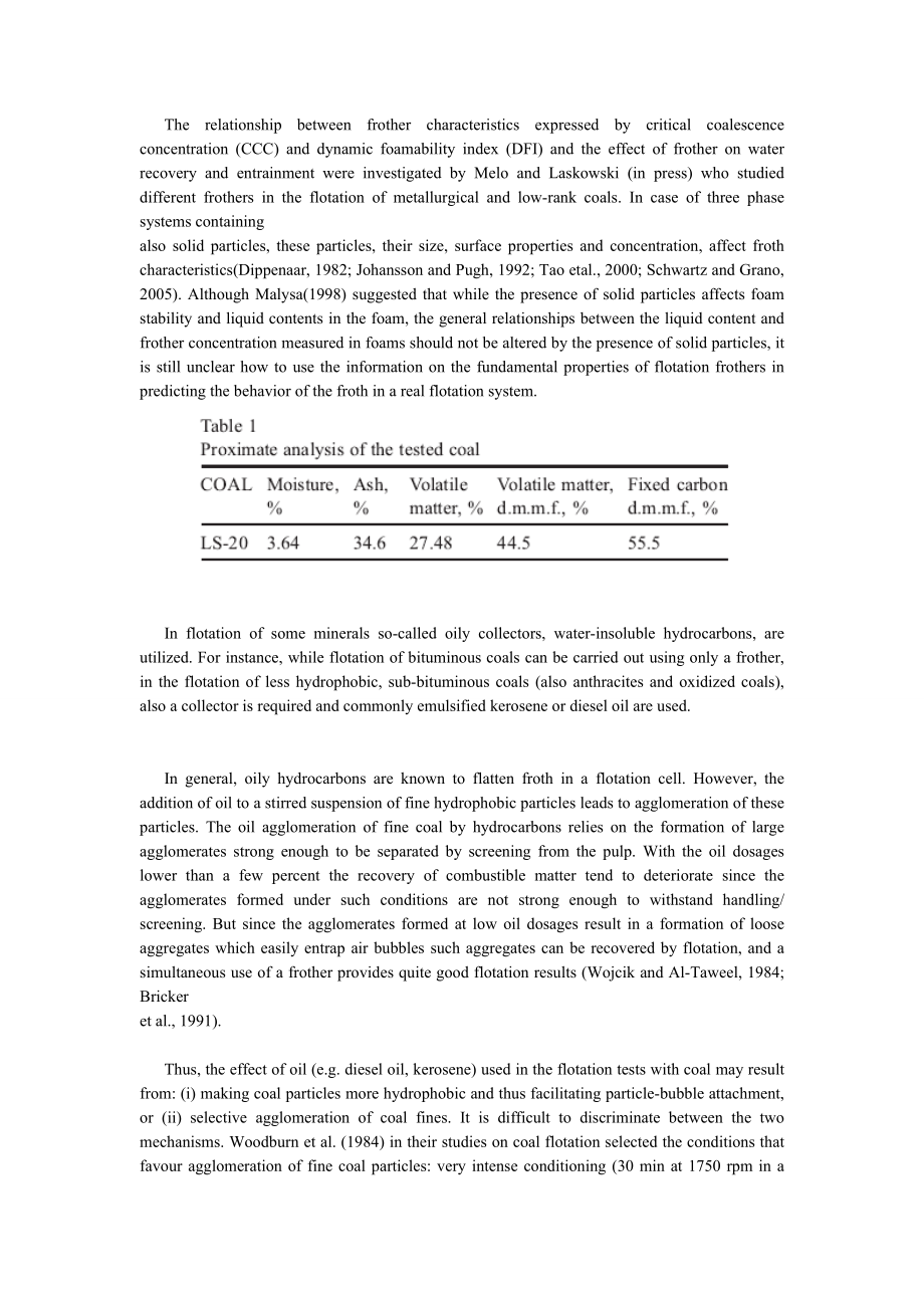 文献翻译-水转移到浮选的低阶煤的泡沫中需要油性捕收剂.doc_第2页