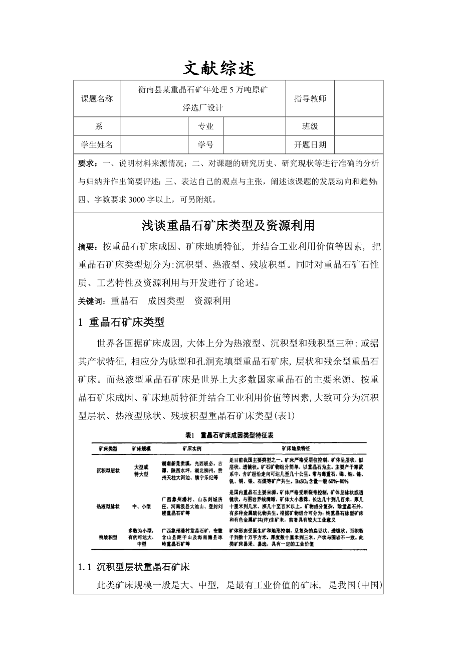 文献综述-浅谈重晶石矿床类型及资源利用.doc_第1页