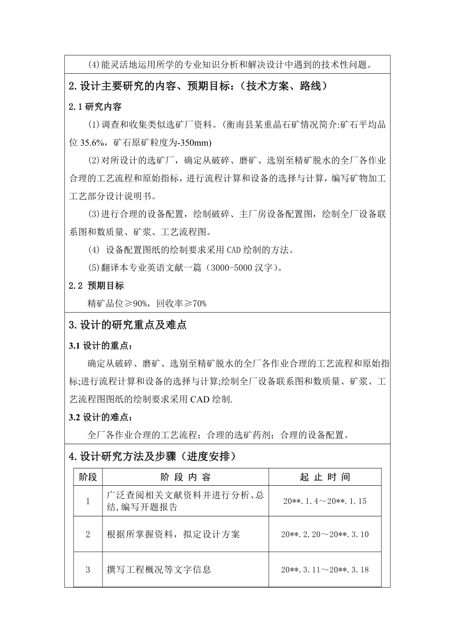 衡南县某重晶石矿年处理5万吨原矿浮选厂设计-开题报告.doc_第2页