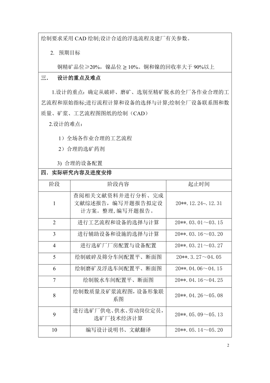 年处理10万吨铜镍矿的分选厂工艺设计-开题报告.docx_第2页
