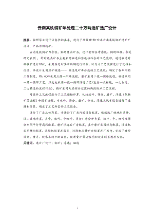 云南某铁铜矿年处理二十万吨选矿厂设计.doc