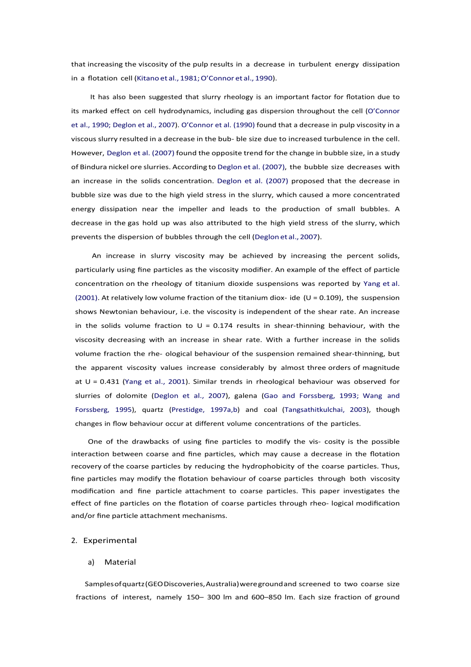 文献翻译-量化流变和细颗粒吸附对粗颗粒浮选的影响.doc_第2页