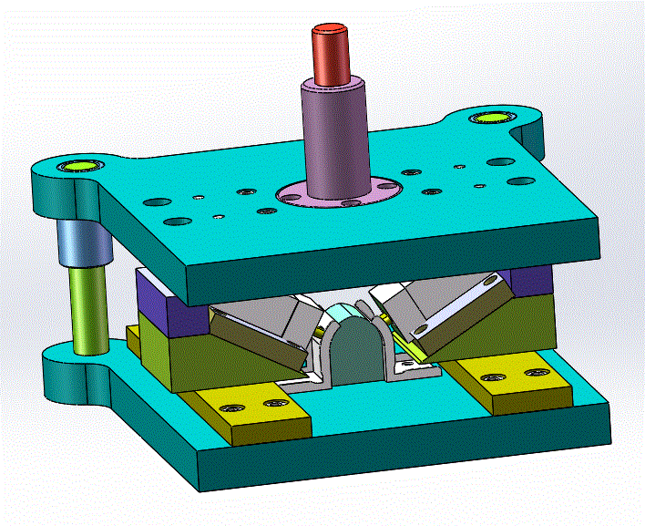 收放机架安装支架工艺及冲压模具(连续模)设计CAD图纸+SolidWorks三维模型+说明书.zip